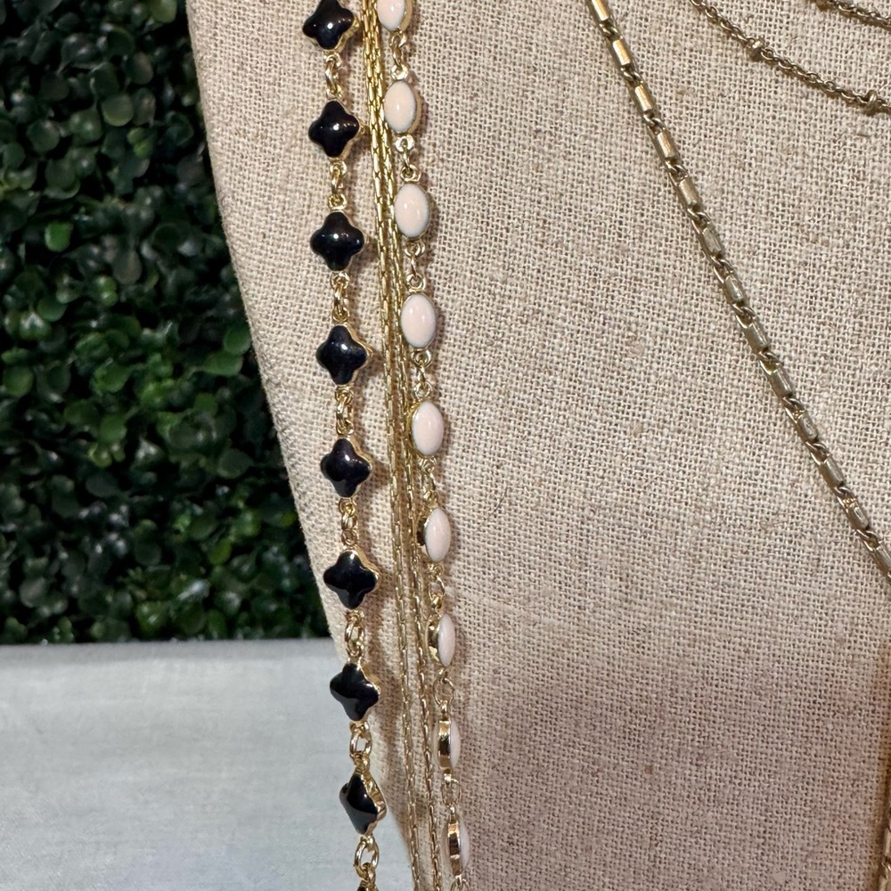 Stella & Dot Multi Layered Gold, Cream, and Black Bead Women's Necklace - Picture 4 of 4